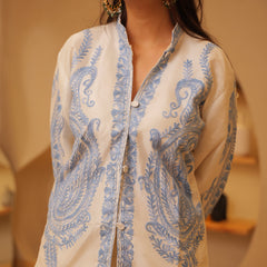 White and Blue Silk Jacket hover