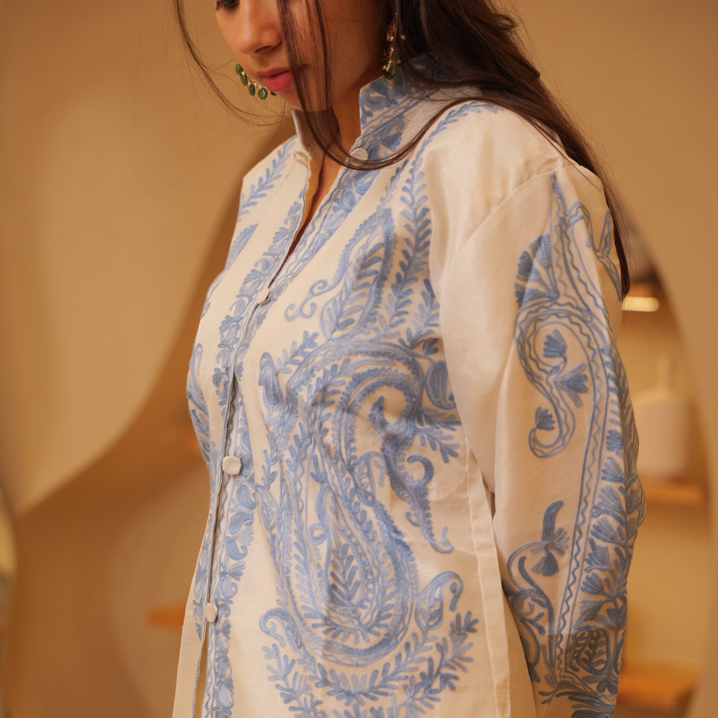 White and Blue Silk Jacket