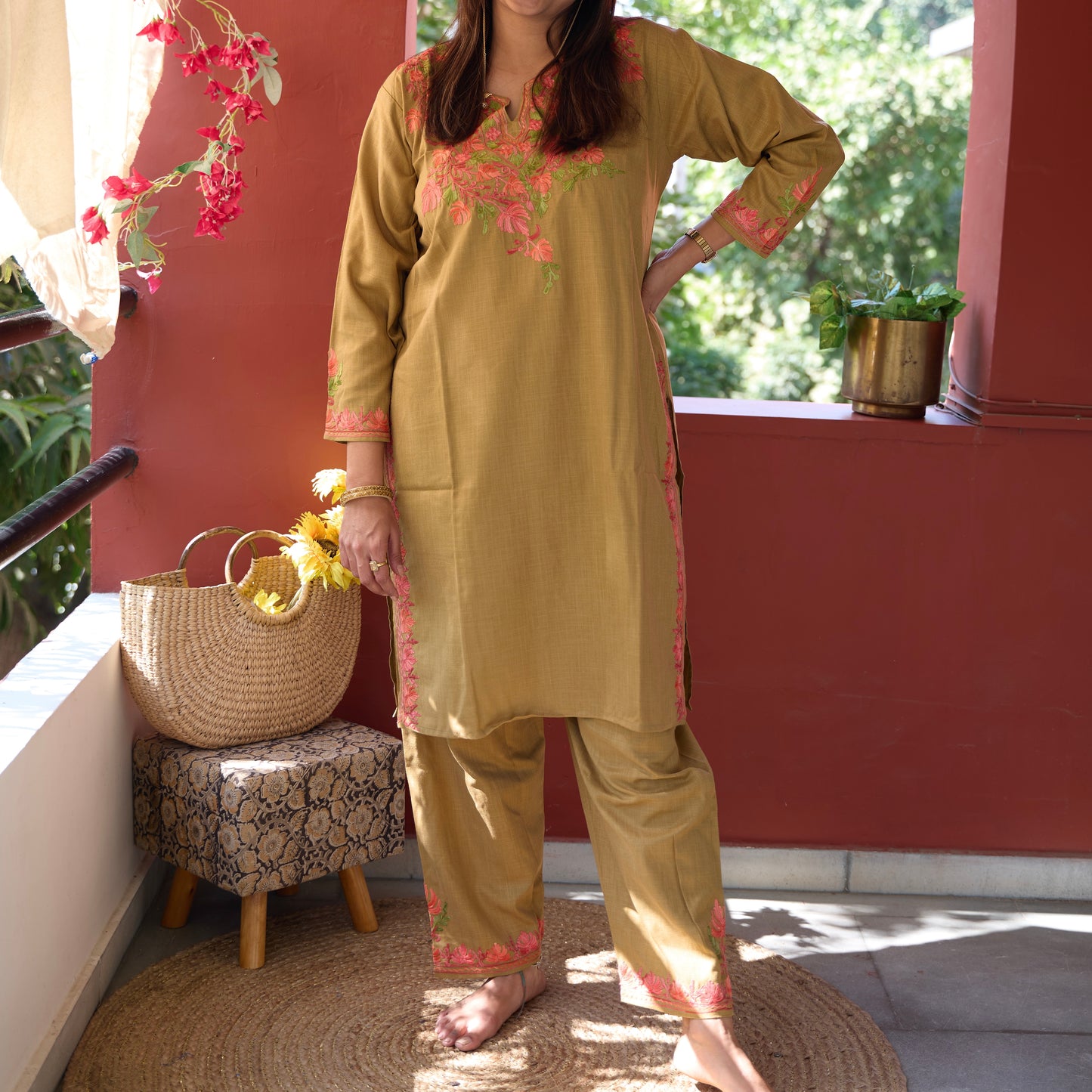 Brown Kashmiri Kurti Co-Ord Set