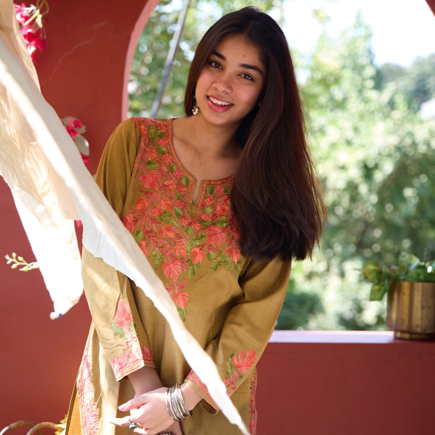 Brown Kashmiri Kurti Co-Ord Set