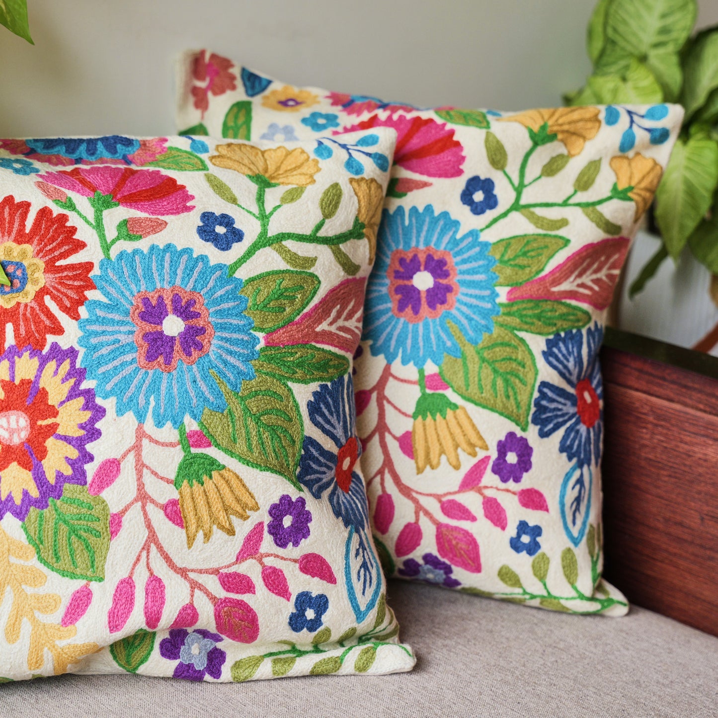 Floral Cushion Covers with Hand Embroidery (Set of 2)