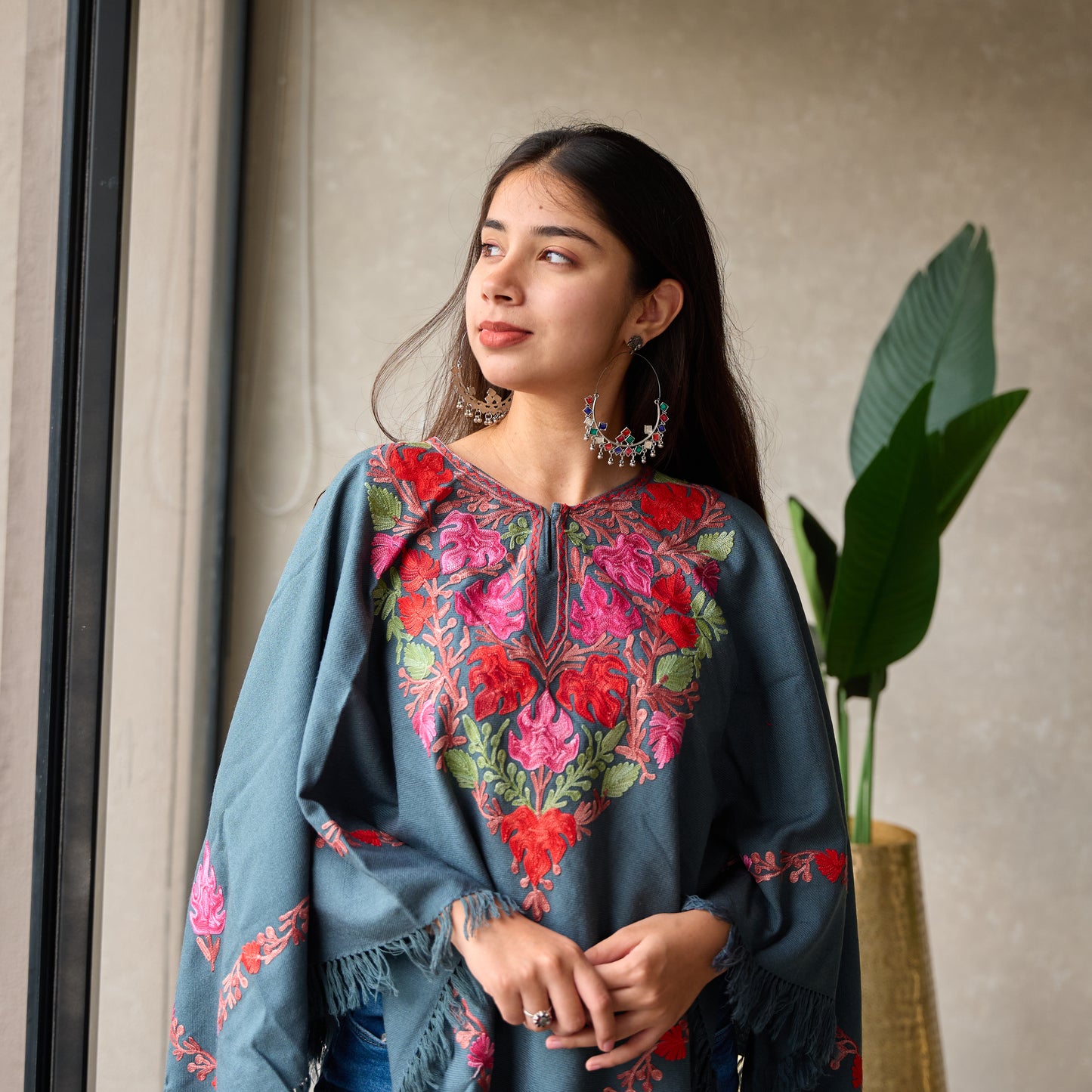 Grey Kashmiri Poncho