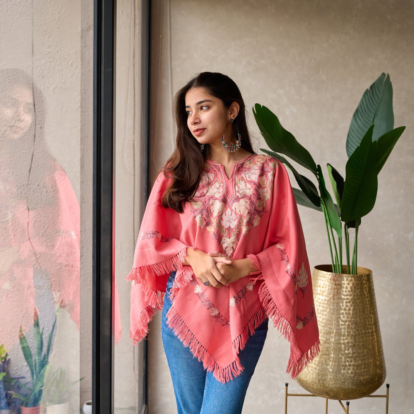 Pink Kashmiri Poncho