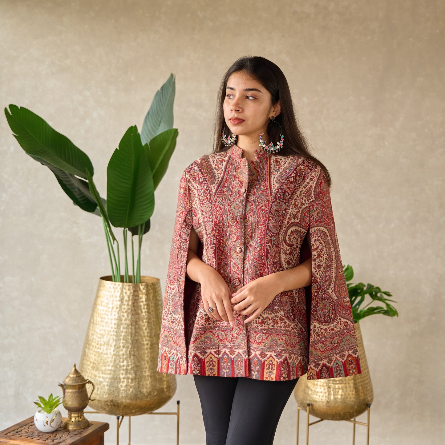 Maroon Paisley Kashmiri Kani Cape Jacket