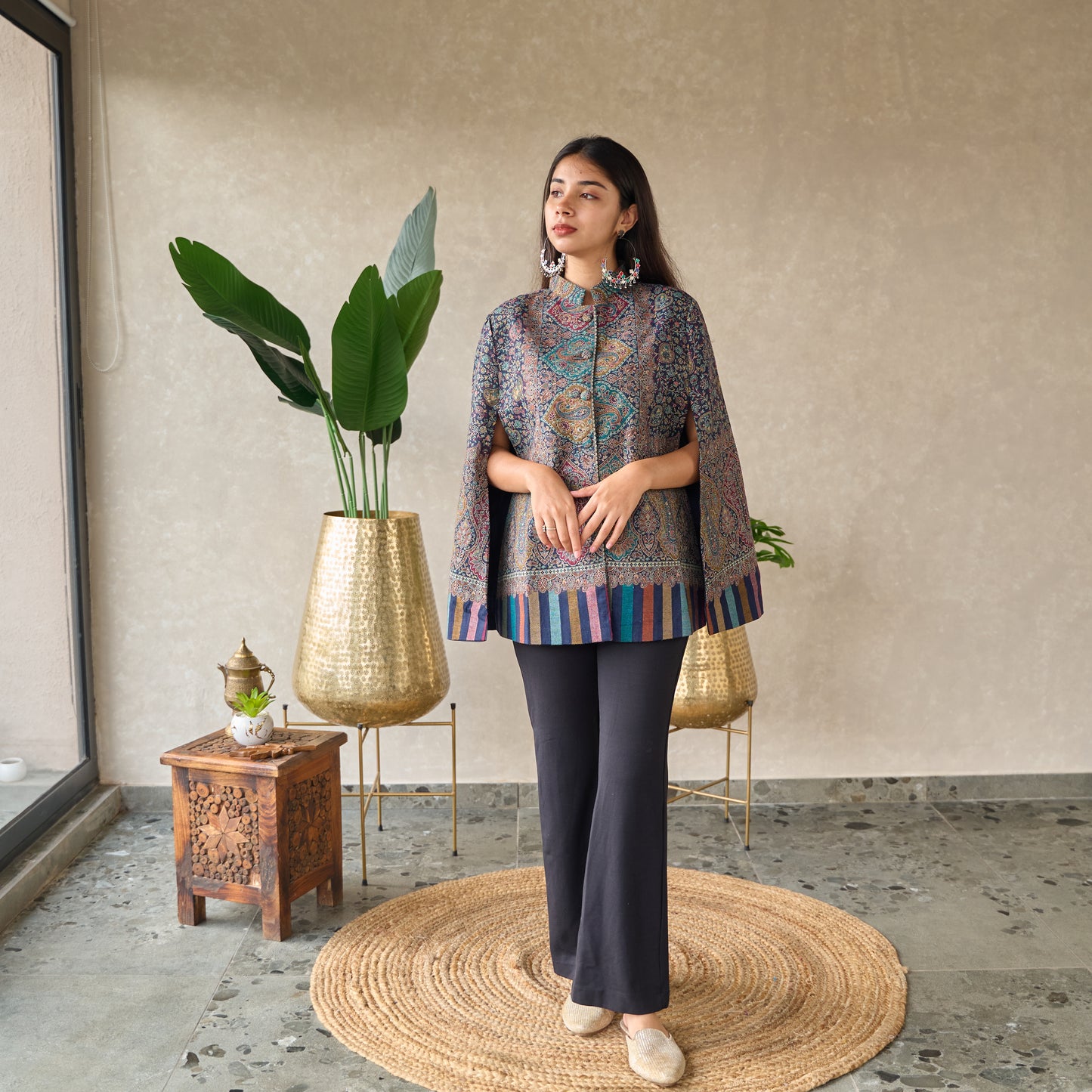 Blue Mughal Kashmiri Kani Cape Jacket