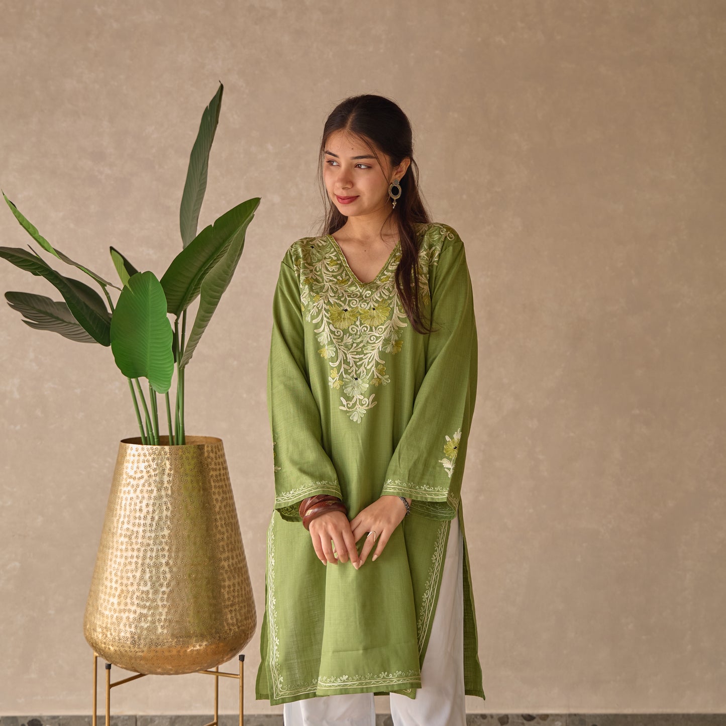 Green Kashmiri Cotton Kurti
