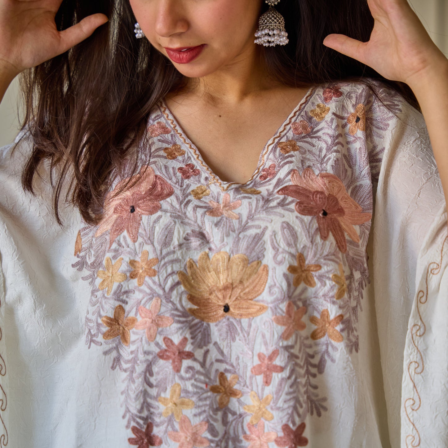 White with Rust Kashmiri Kaftan