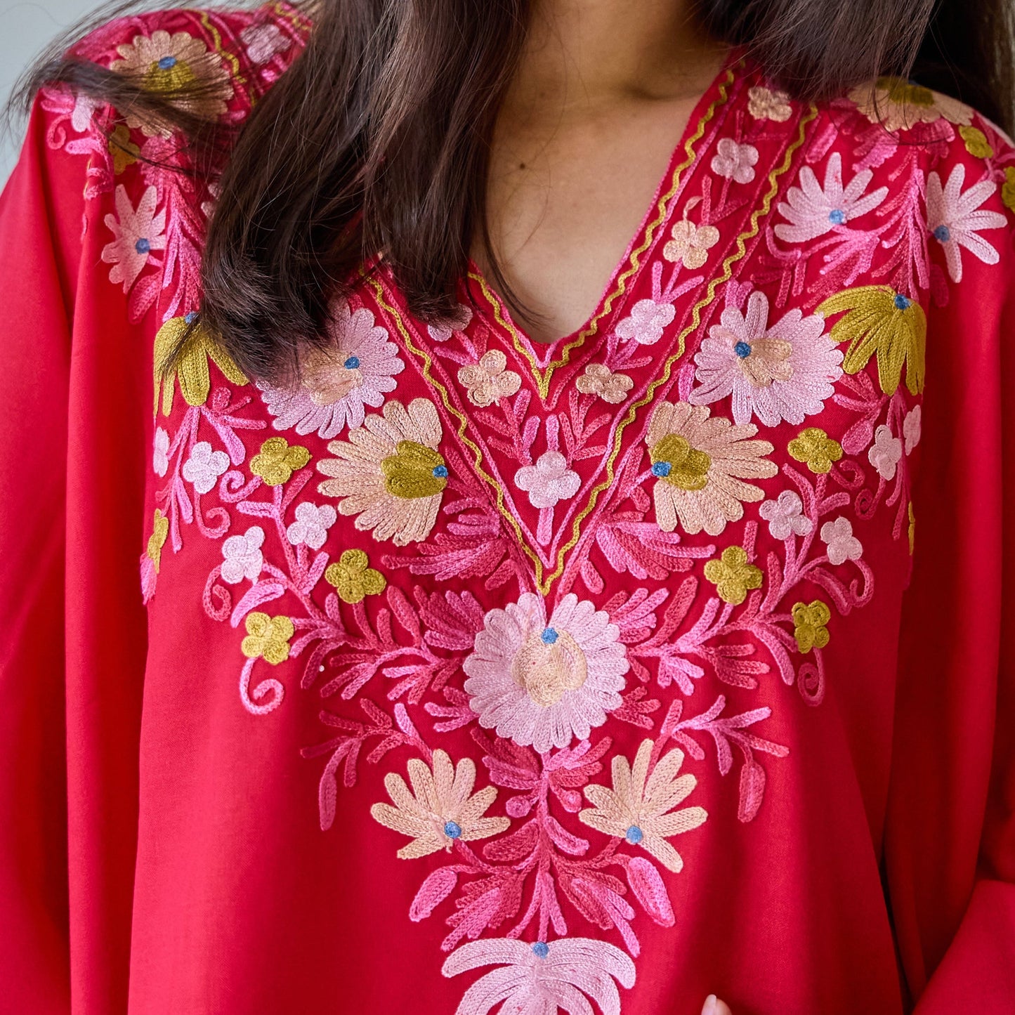 Red Floral Kashmiri Kaftan Top
