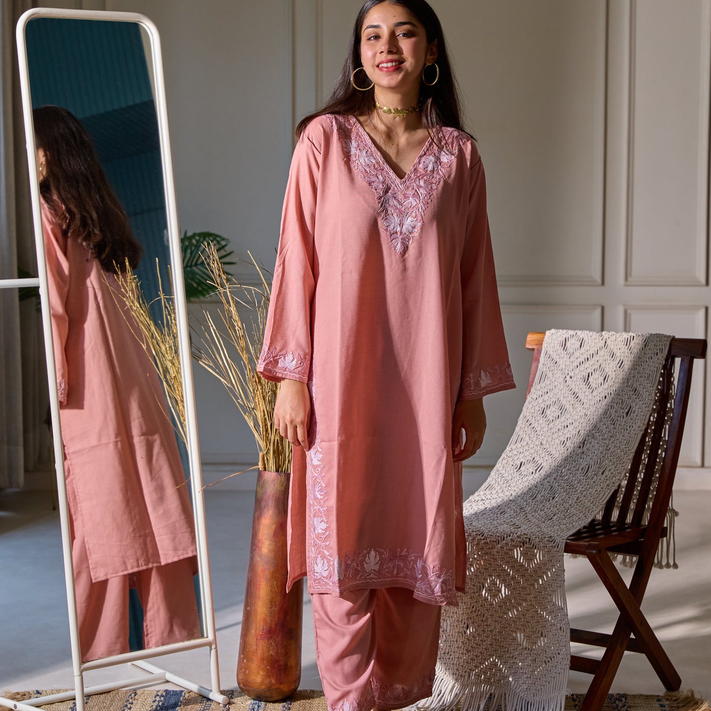 Pink Cotton Kurti Set