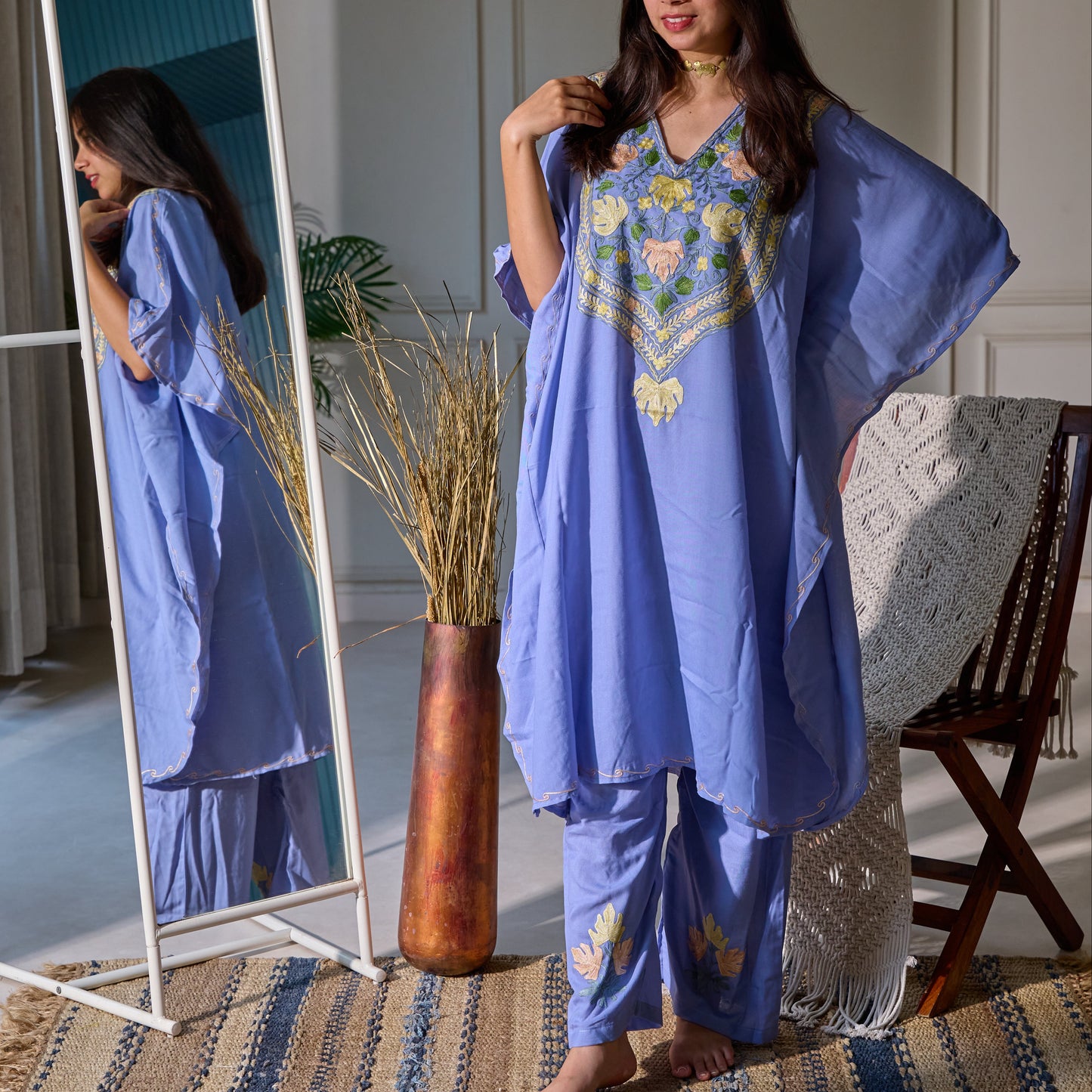 Blue Kashmiri Kaftan Co-ord Set