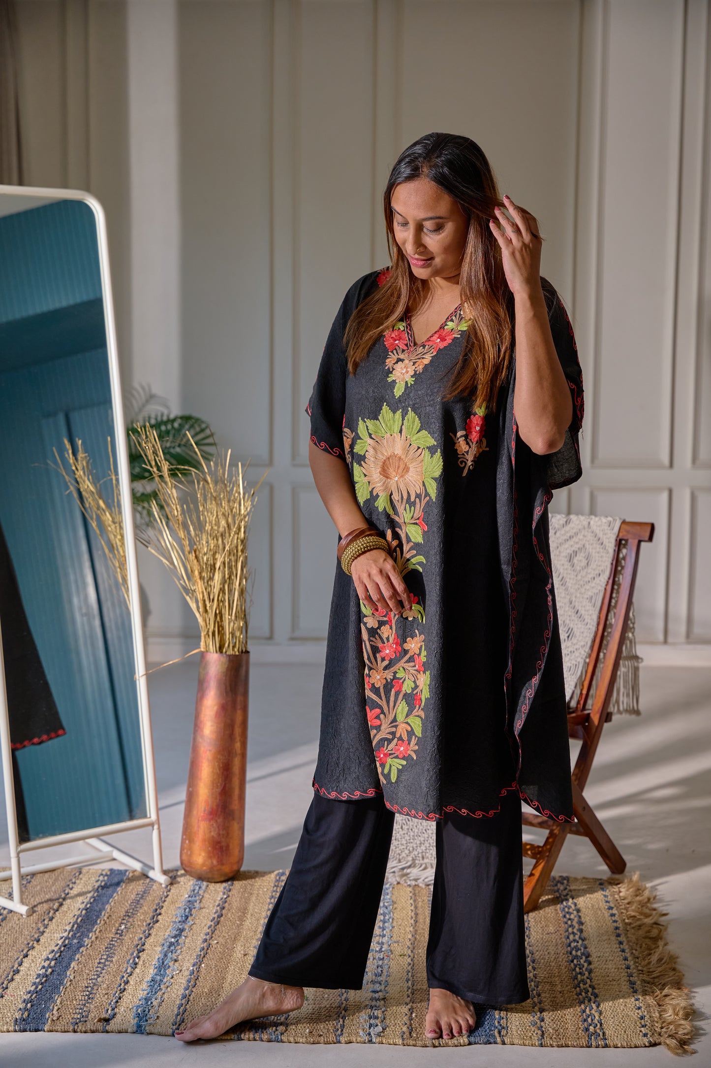 Black Kashmiri Cotton Kaftan