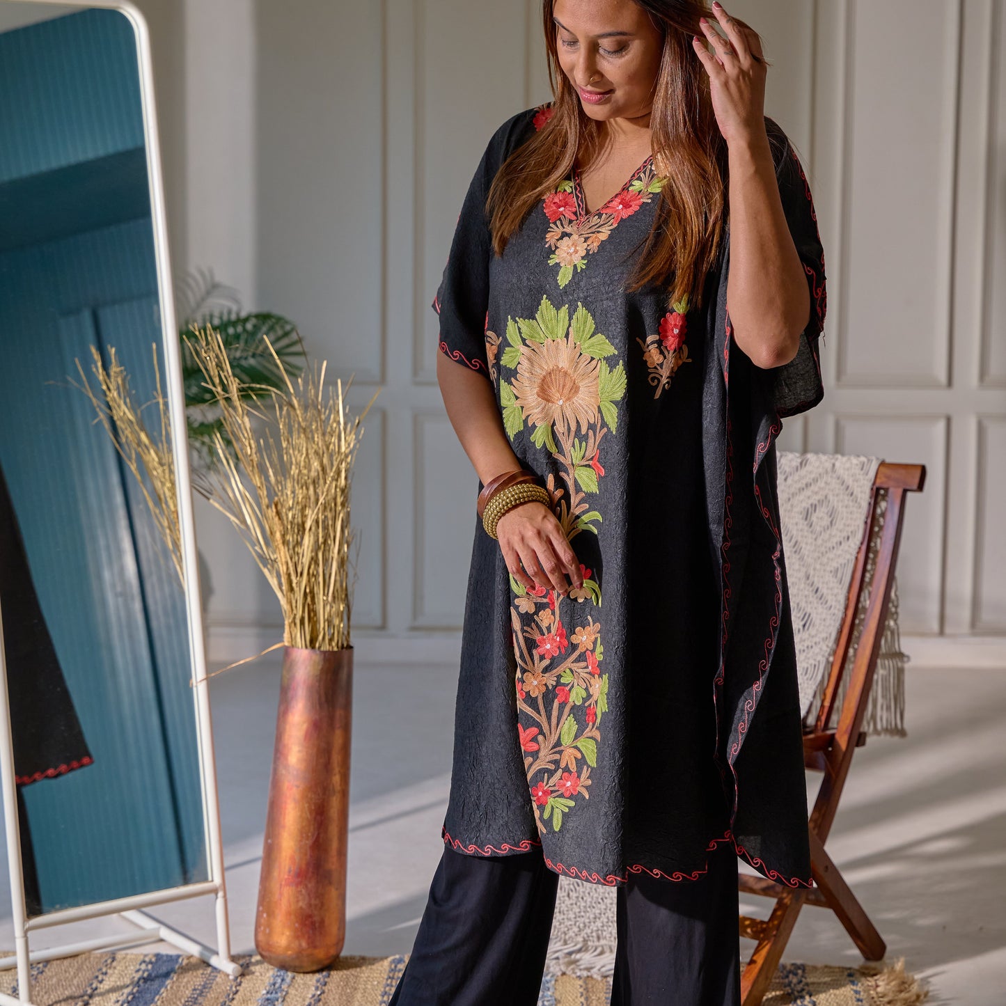 Black Kashmiri Cotton Kaftan