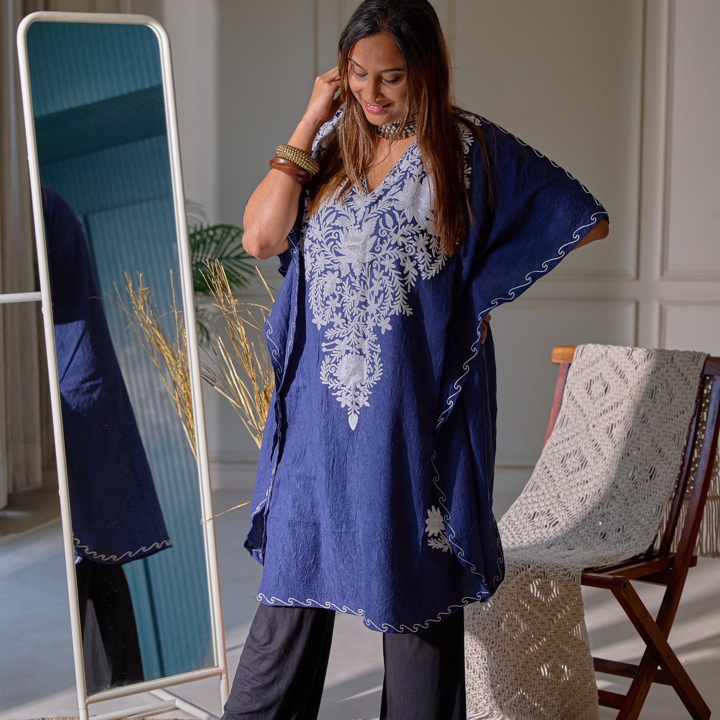 Dark Blue Kashmiri Kaftan