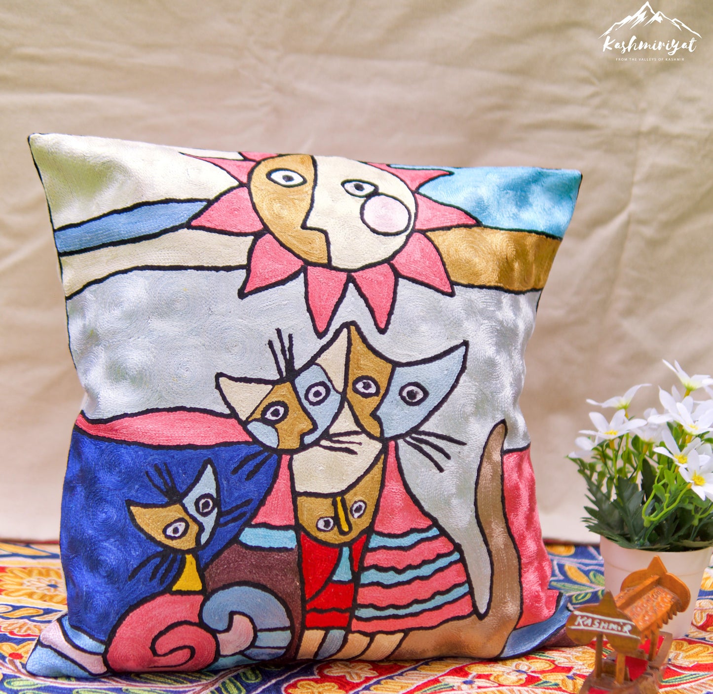 Meow Magic Cushion Covers with Hand Embroidery in Silk