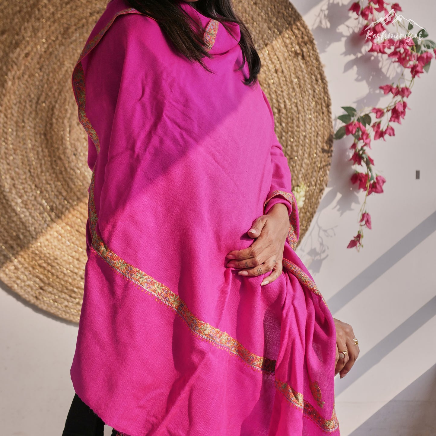 Kashmiri Pink Sozni Hand Embroidery Shawl