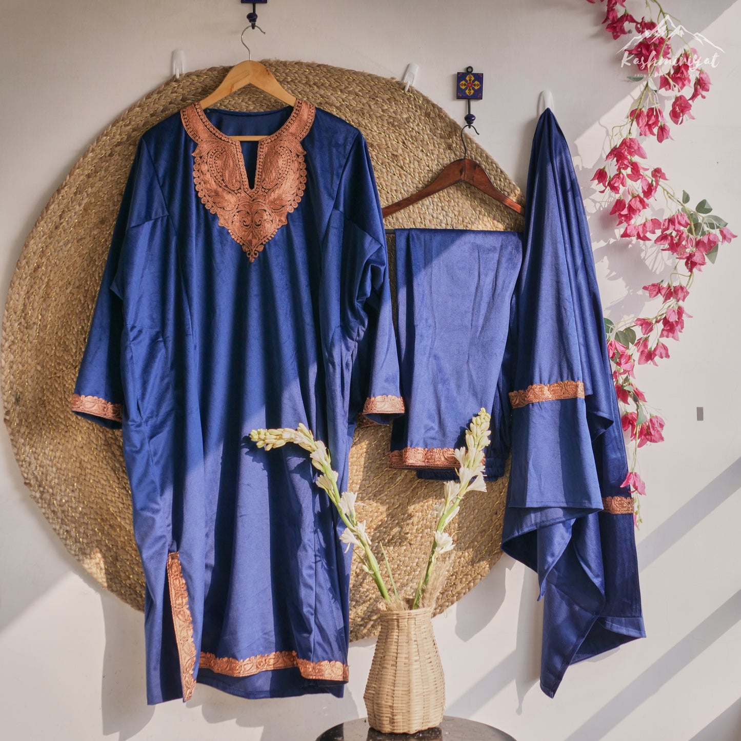 Kashmiri Blue Golden Velvet Suit