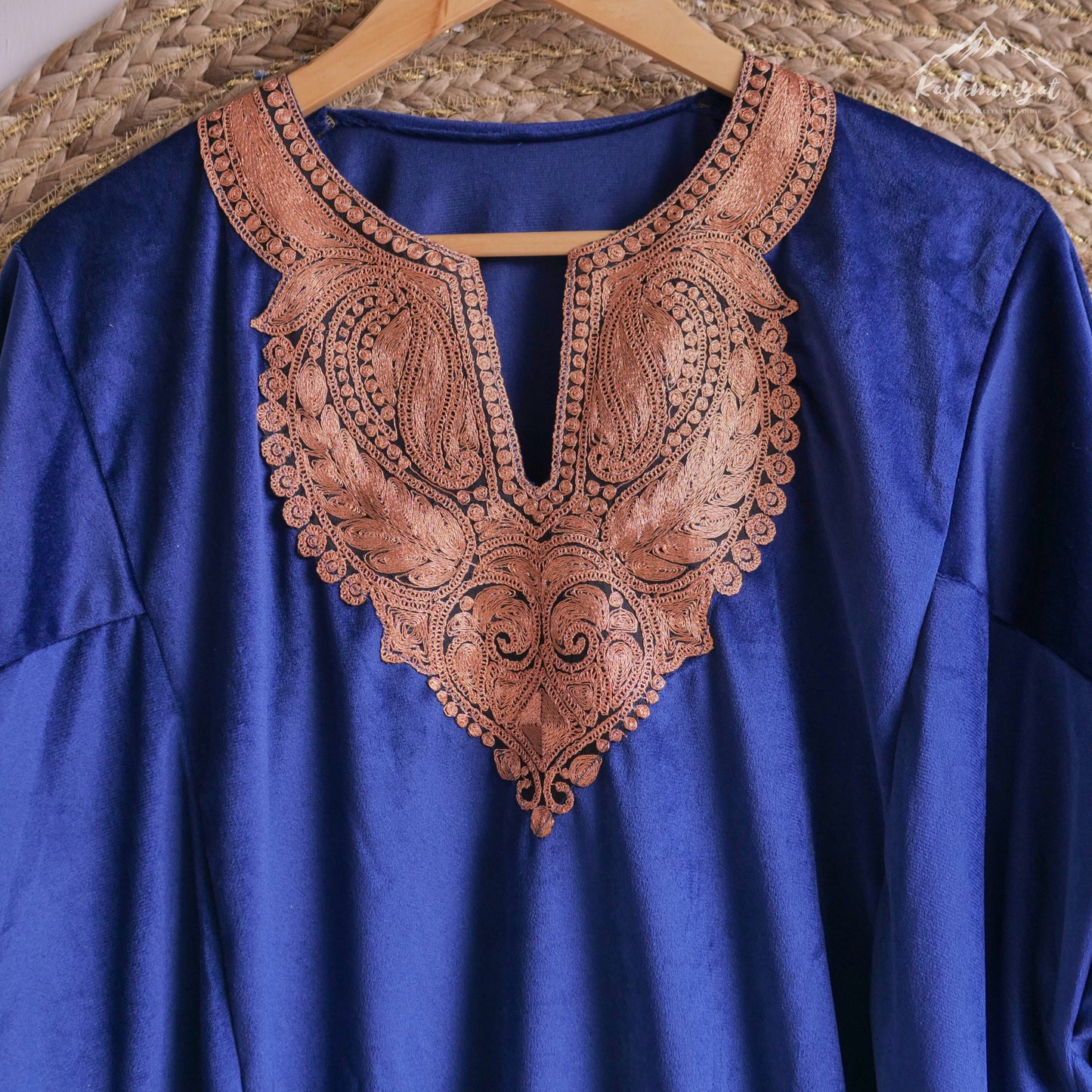 Kashmiri Blue Golden Velvet Suit