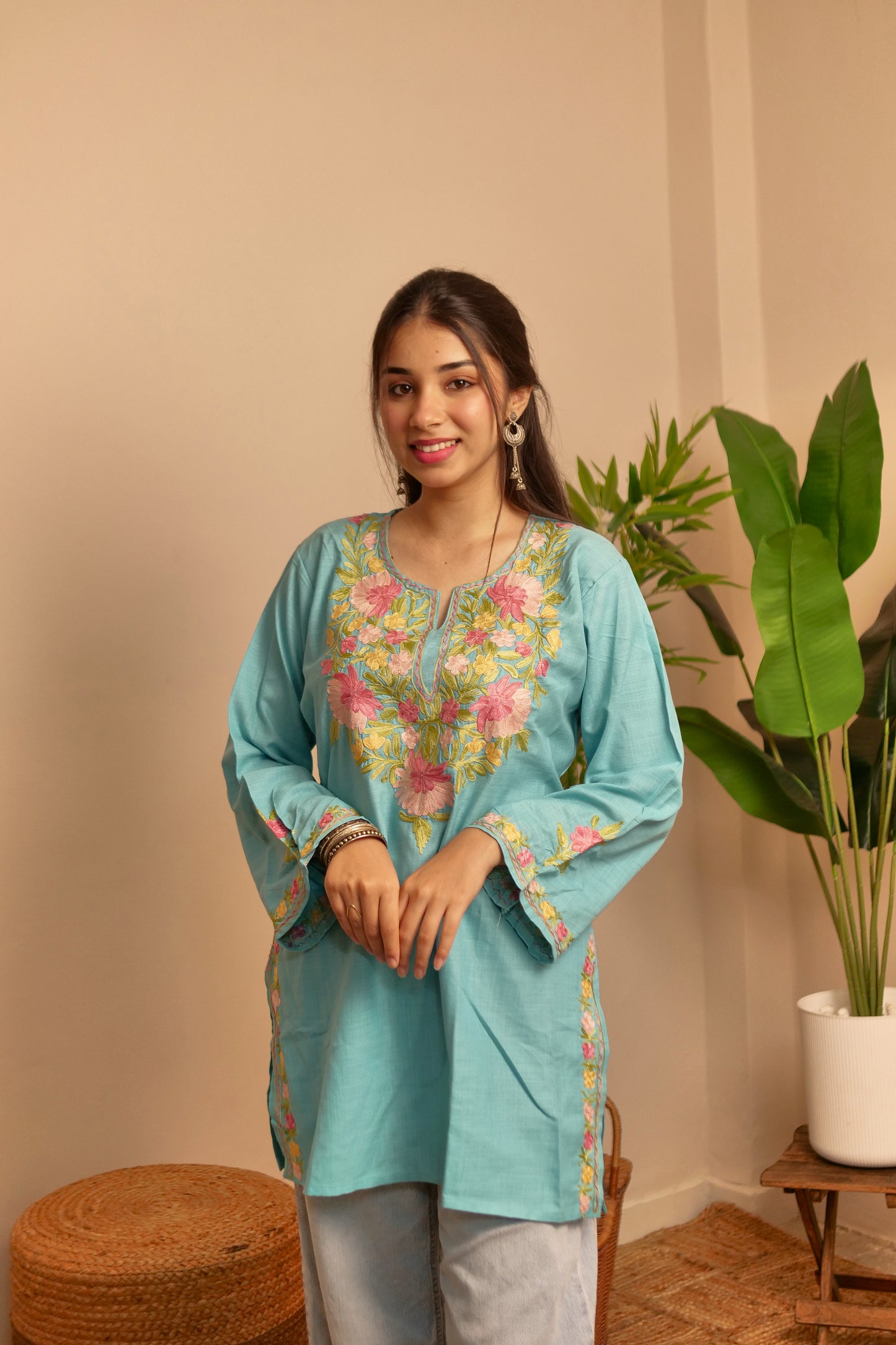 Blue Cotton Kashmiri kurti
