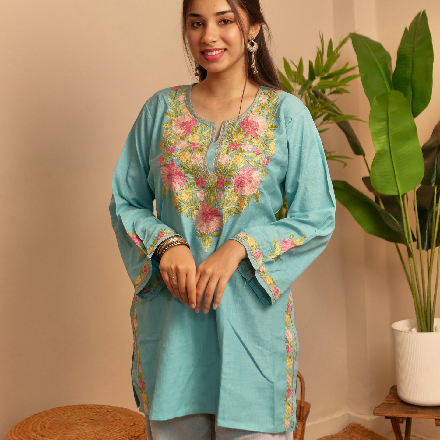 Blue Cotton Kashmiri kurti