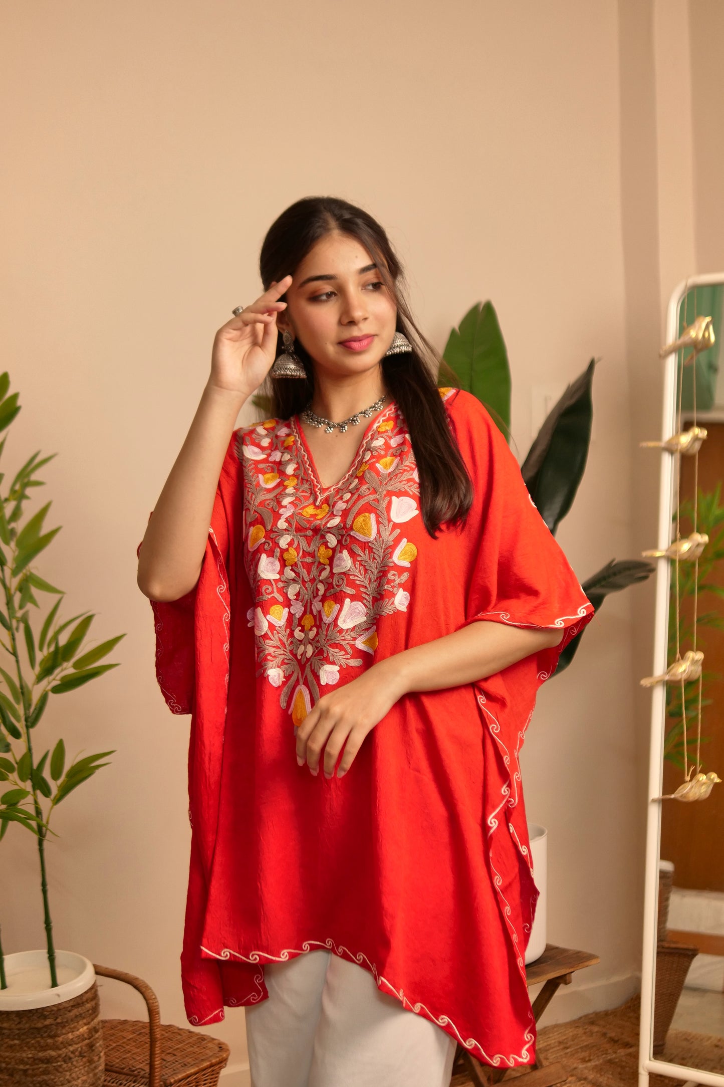 Red Crush Kashmiri Cotton Kaftan Top