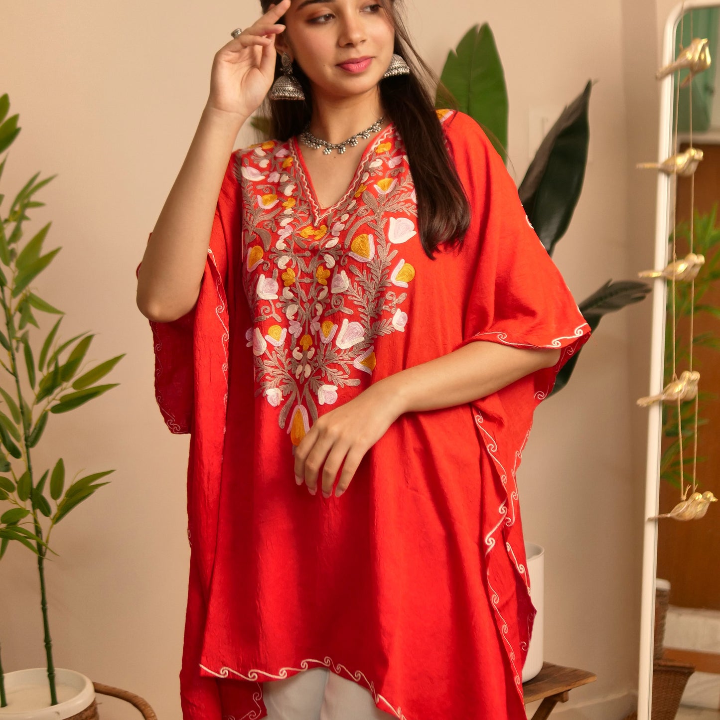 Red Crush Kashmiri Cotton Kaftan Top
