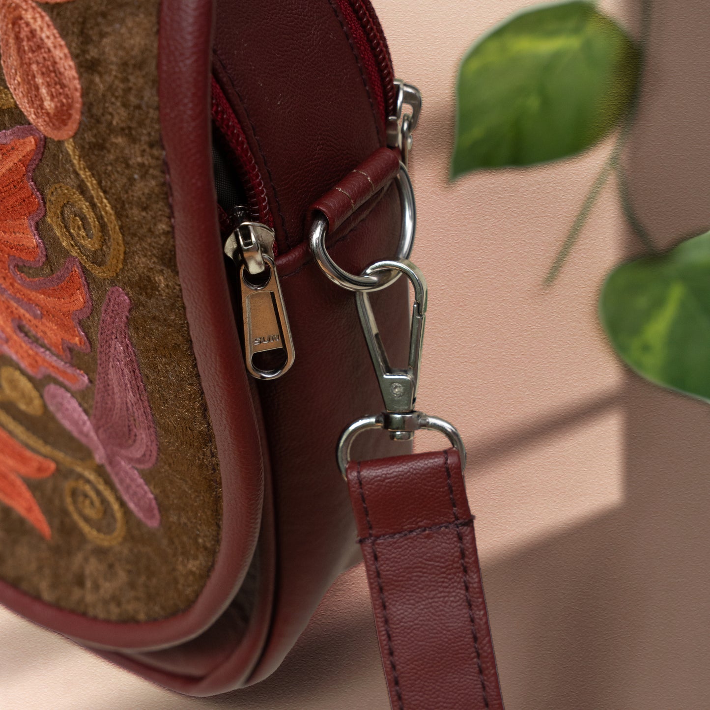Maroon Kashmiri Velvet Flap Sling Bag
