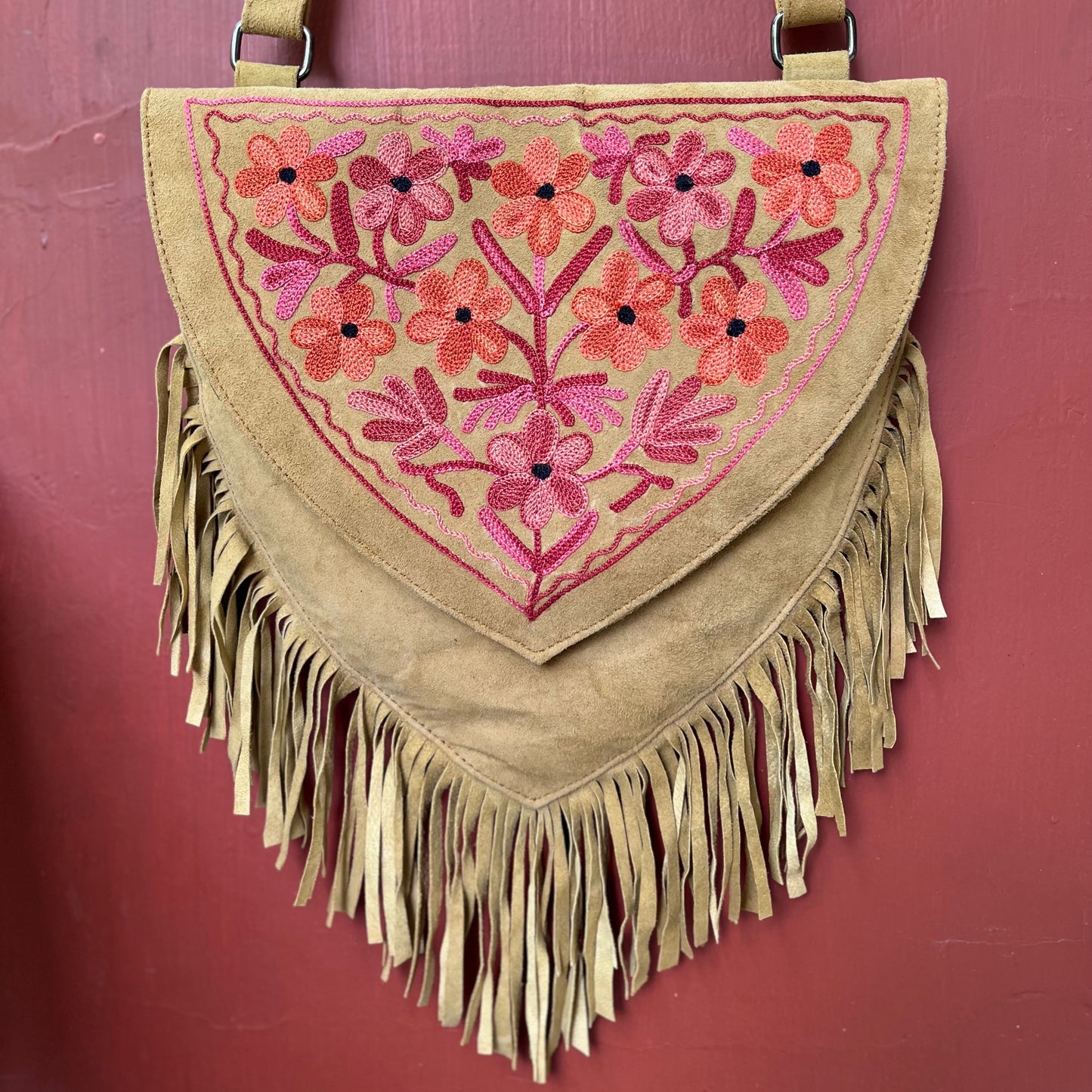 Mustard Kashmiri Sling Bag with Fringes