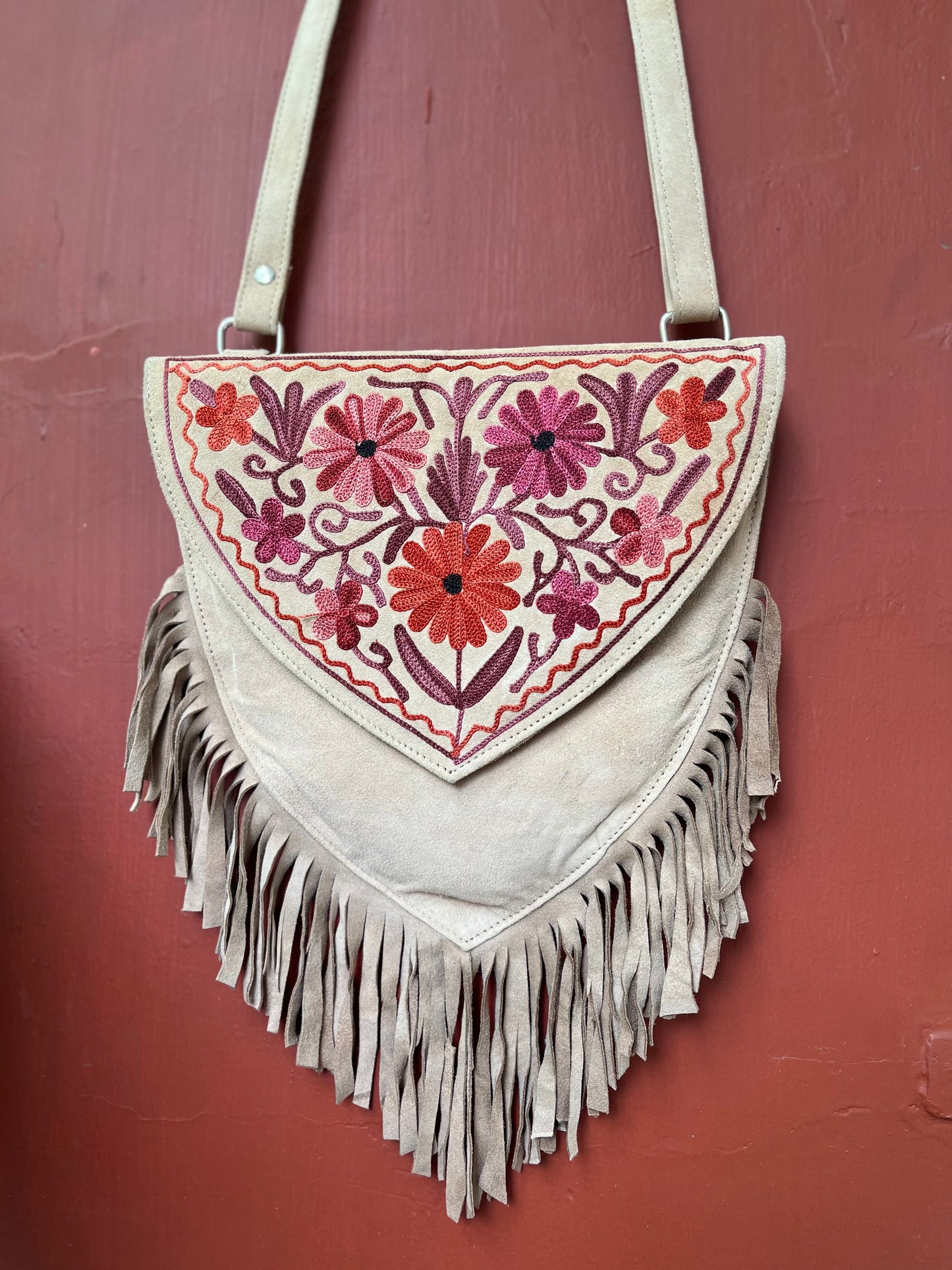 Light Brown Kashmiri Sling Bag with Fringes 06