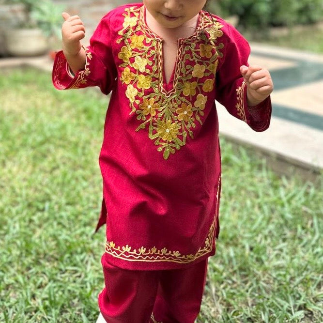 Maroon Kids Cotton Kurti Set (upto 6y)