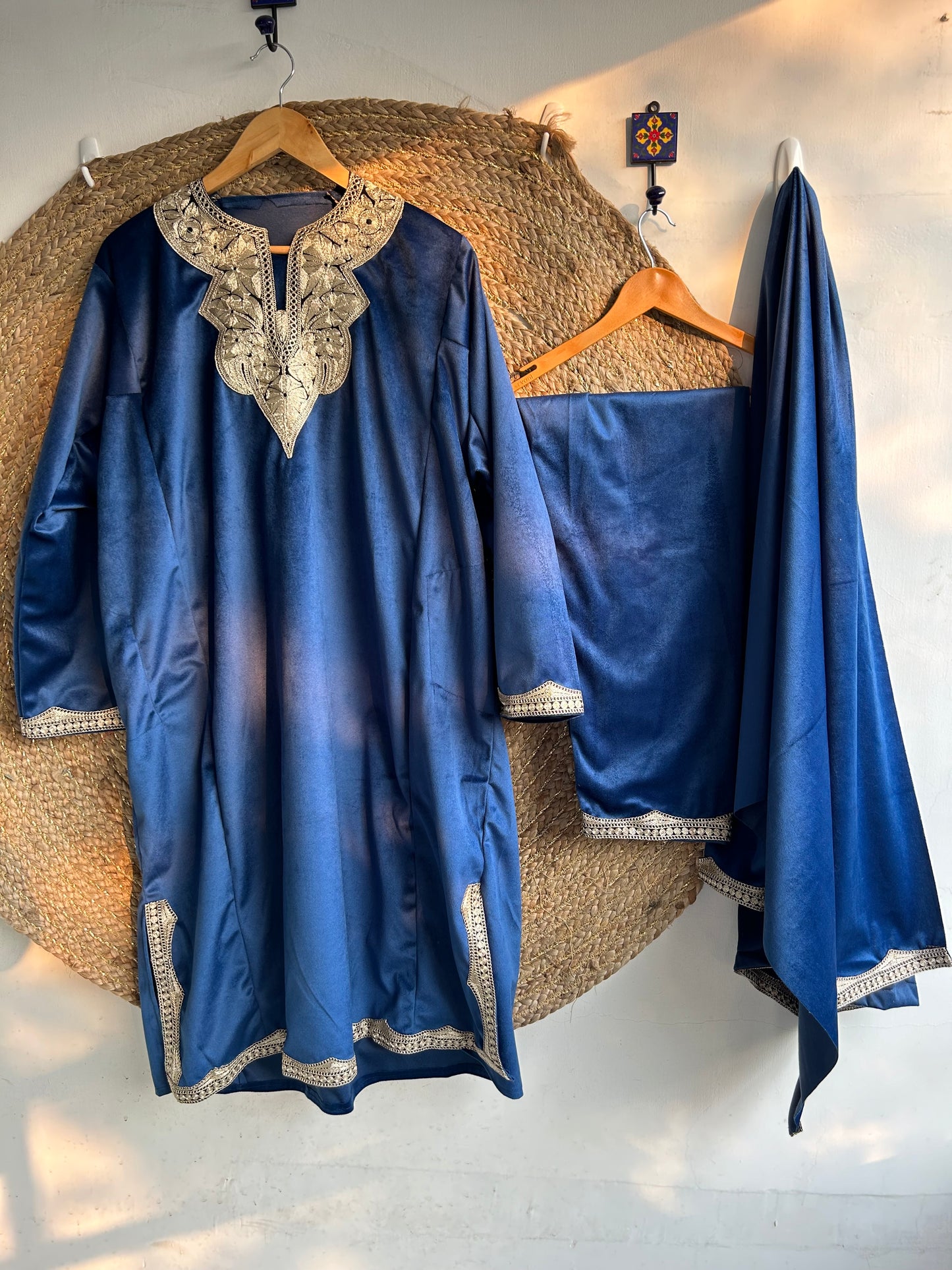Kashmiri Blue Silver 01 Velvet Suit
