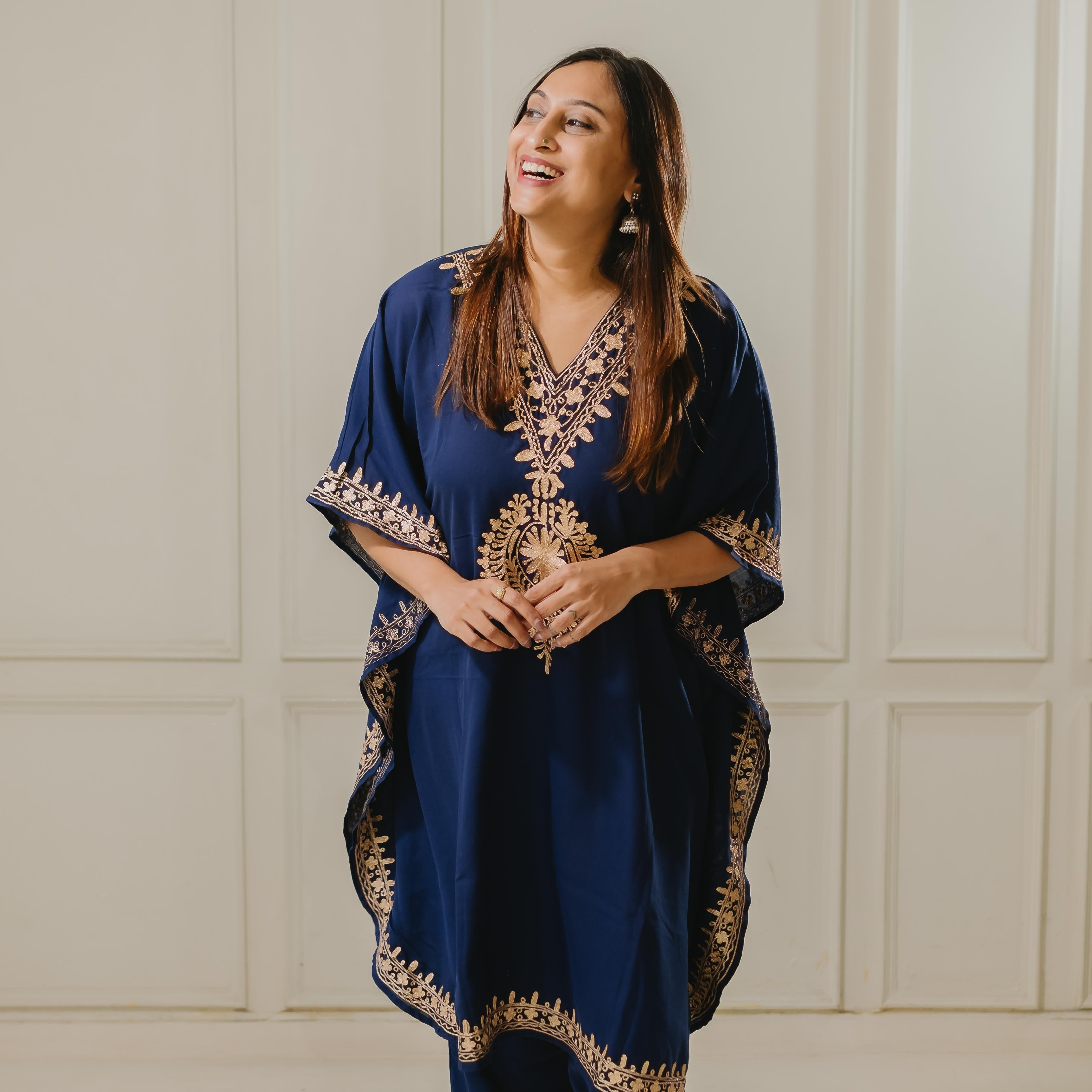 Blue Mughal Zari Kaftan Set