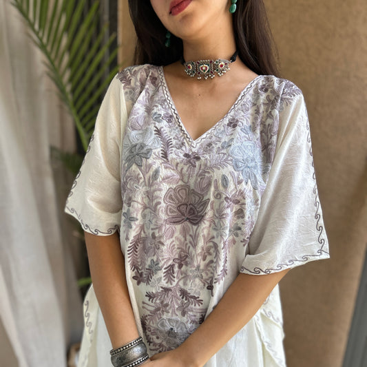White and Lavender Cotton  Kaftan