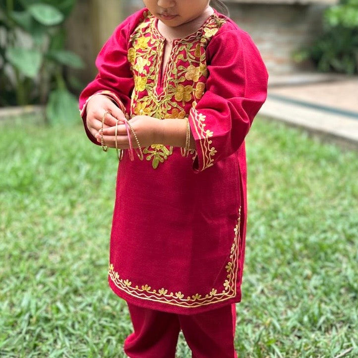Maroon Kids Cotton Kurti Set (upto 4y)