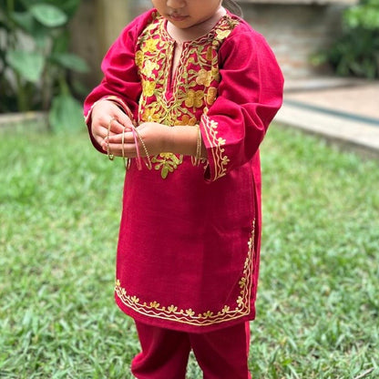 Maroon Kids Cotton Kurti Set (upto 4y)