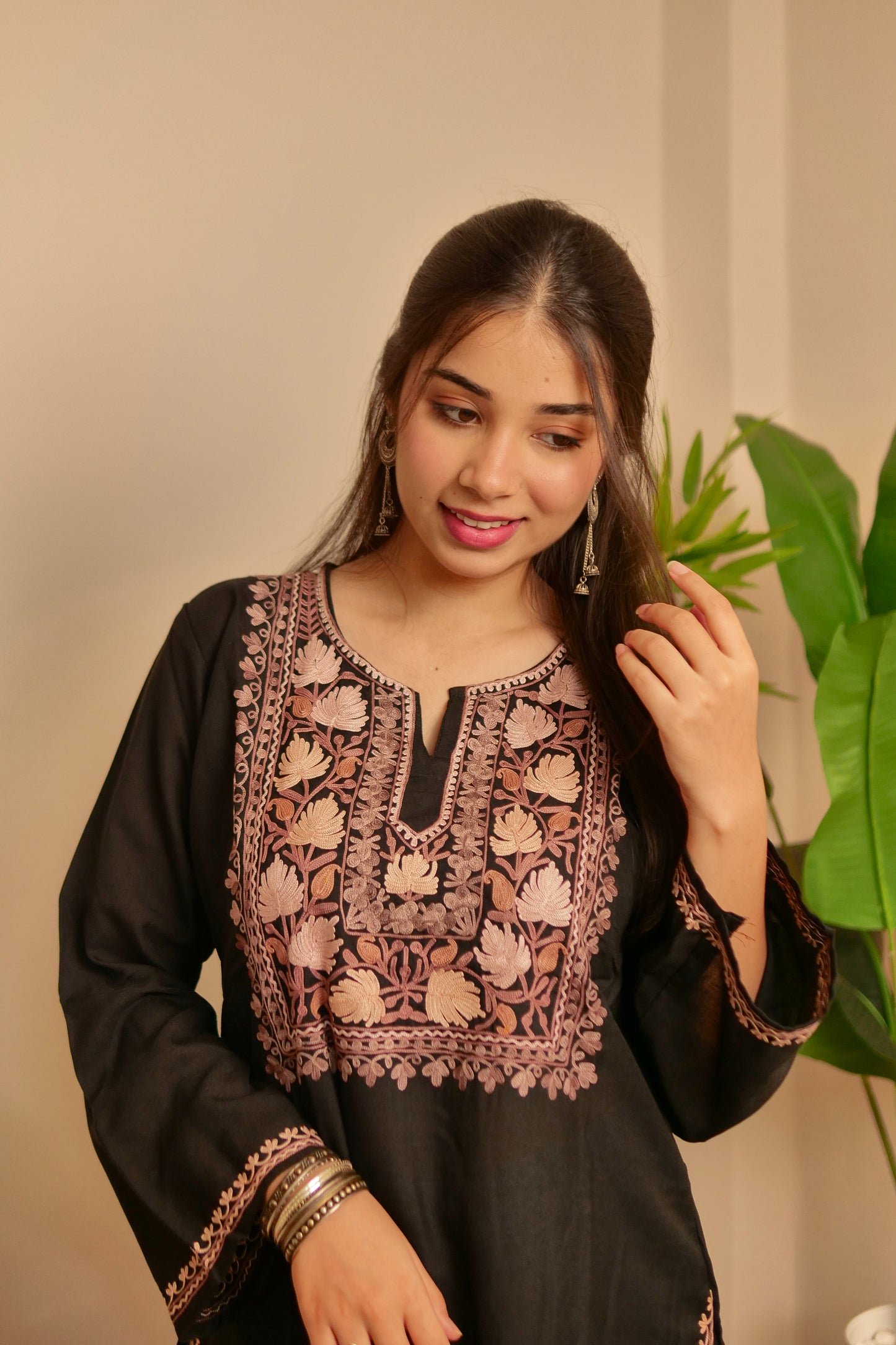 Black Cotton Kashmiri short kurti