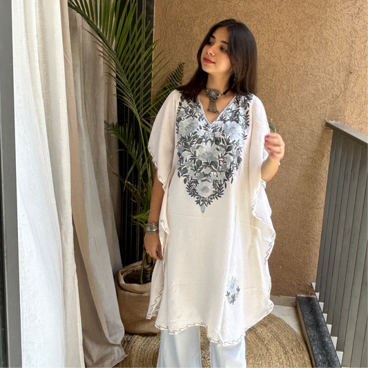 White and Blue Cotton Kaftan