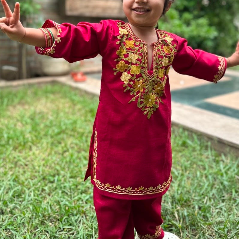 Maroon Kids Cotton Kurti Set (upto 2y)
