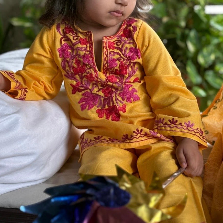 Yellow Kids Cotton Kurti Set (upto 6y)