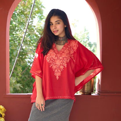 Red Cotton Kaftan Top