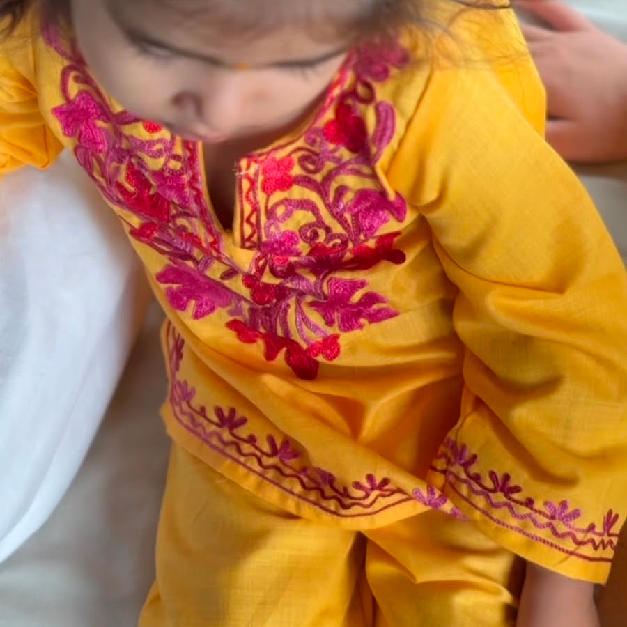 Yellow Kids Cotton Kurti Set (upto 2y)