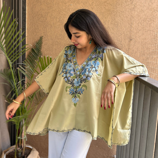 Green and Blue Cotton Kaftan Top