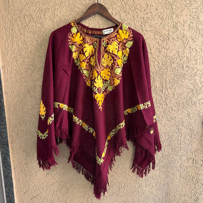 Maroon Kashmiri Poncho