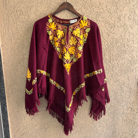 Maroon Kashmiri Poncho