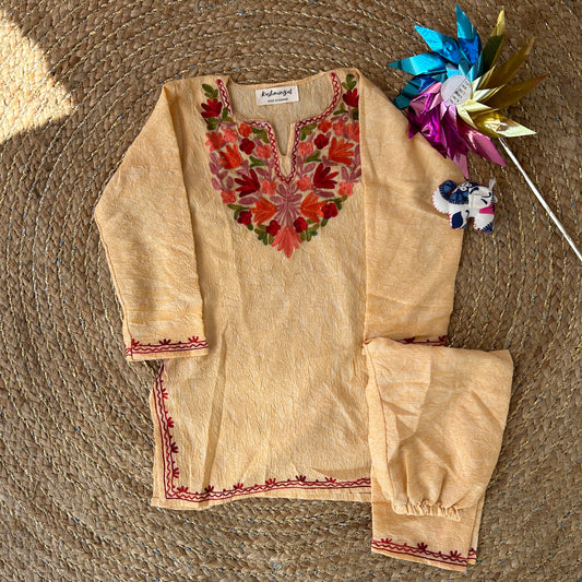 Beige Kashmiri Kids Kurti Set (2-3y)