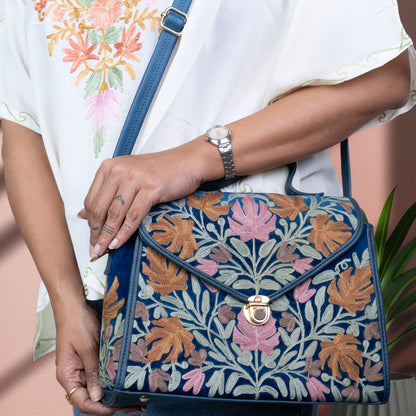 Blue Kashmiri Velvet Flap Handbag