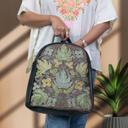 Green Kashmiri Velvet Chinar Bagpack