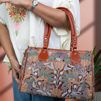 Tan Kashmiri Velvet Handbag