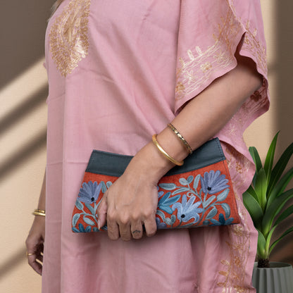 Rust with Black Kashmiri Velvet Clutch