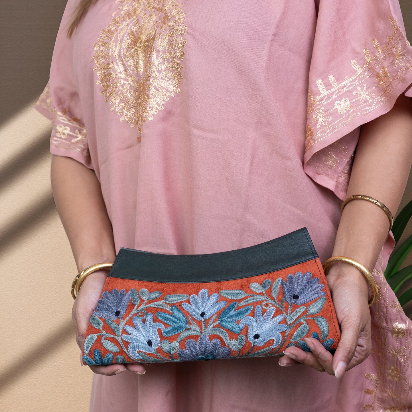 Rust with Black Kashmiri Velvet Clutch