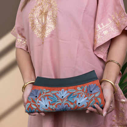 Rust with Black Kashmiri Velvet Clutch